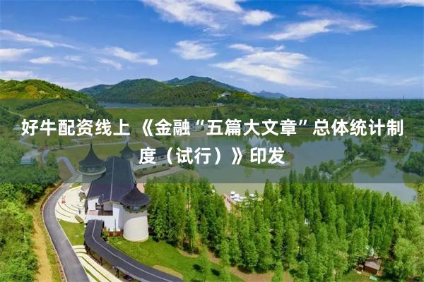 好牛配资线上 《金融“五篇大文章”总体统计制度（试行）》印发